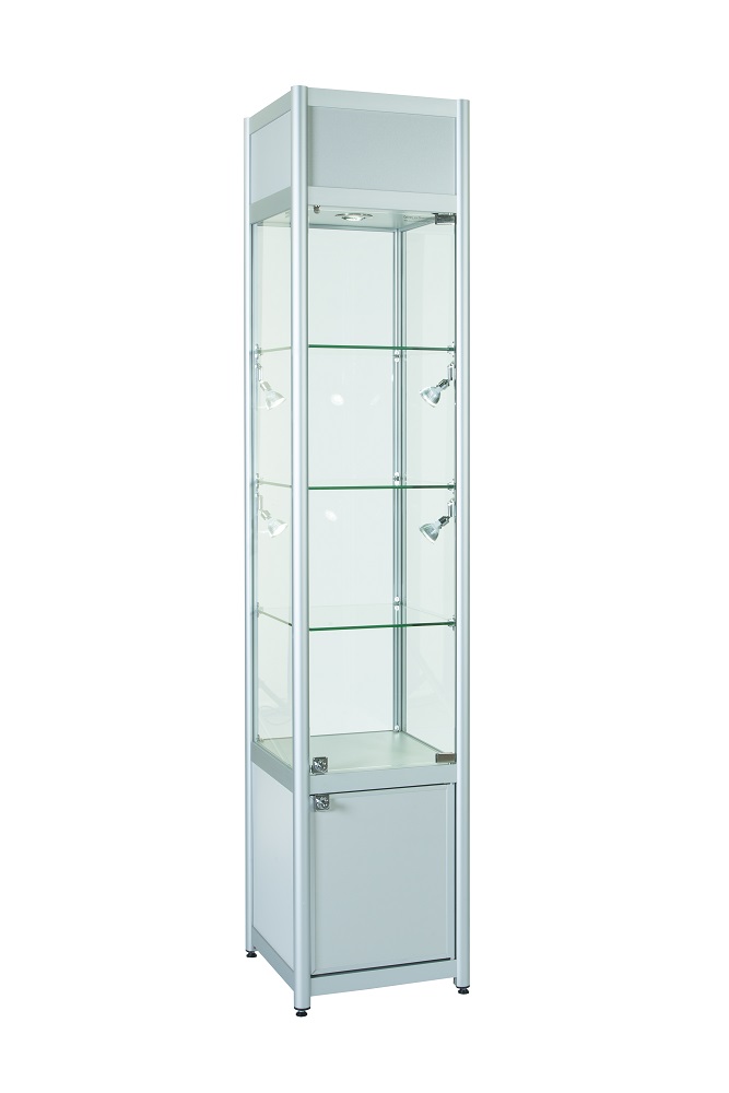 Aluminum display cabinet with single door, storage and Branding Canopy