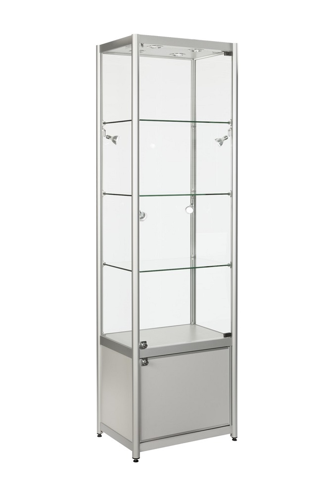 Aluminium Single Door Glass Display Cabinet With Lockable Storage