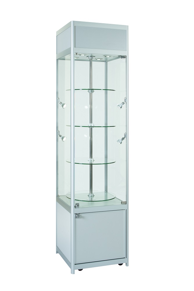 Aluminium Revolving Display Cabinet With Storage & Top Section