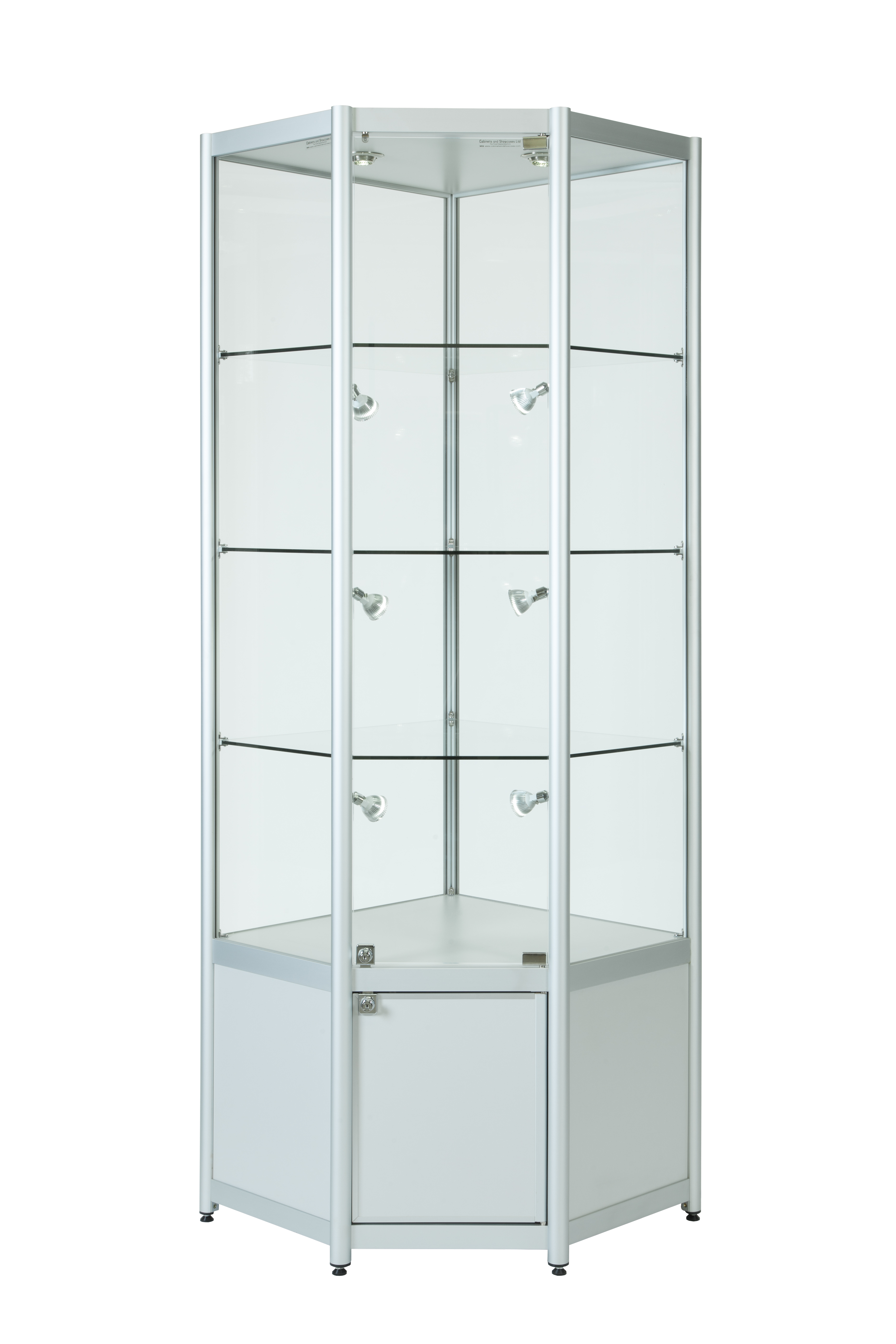 Aluminium Corner Glass Display Cabinet With Storage