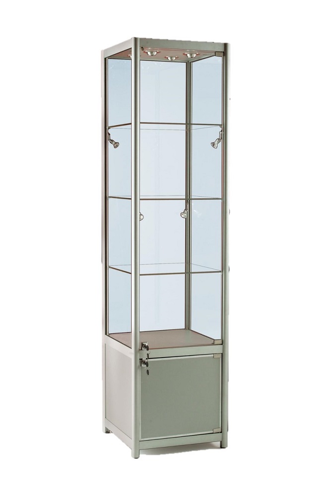 Aluminium Single Door Glass Display Cabinet With Lockable Storage