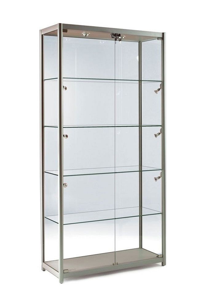 800mm Full Glass Double Door Lockable, Glass Display Cabinet With Lights