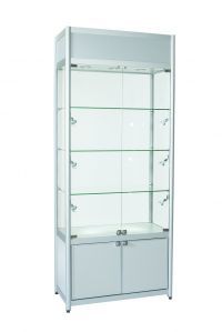 Glass Display Cabinet with Storage & Top Branding Section