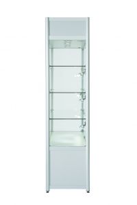 Aluminium Double Door Glass Display Cabinet With Storage & Top Section