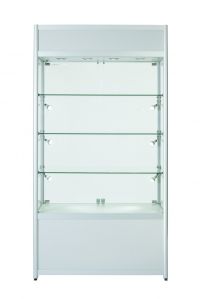 Aluminium Double Door Glass Display Cabinet With Storage & Top Section